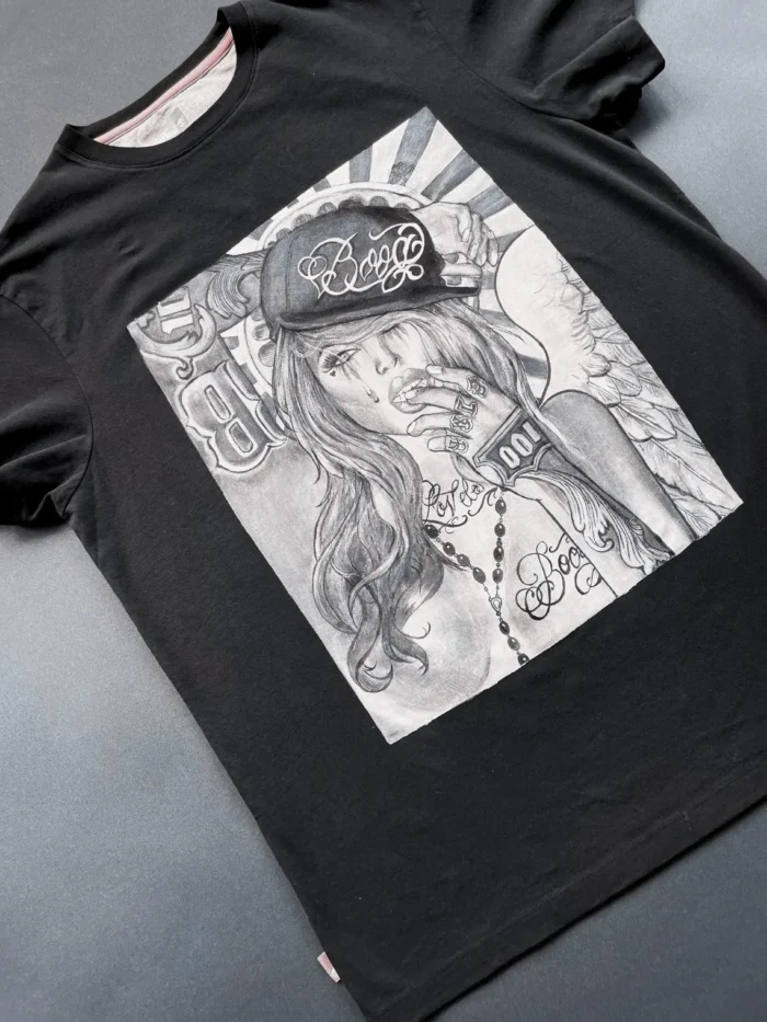 Hand-Painted Chicana Angel T-Shirt top view